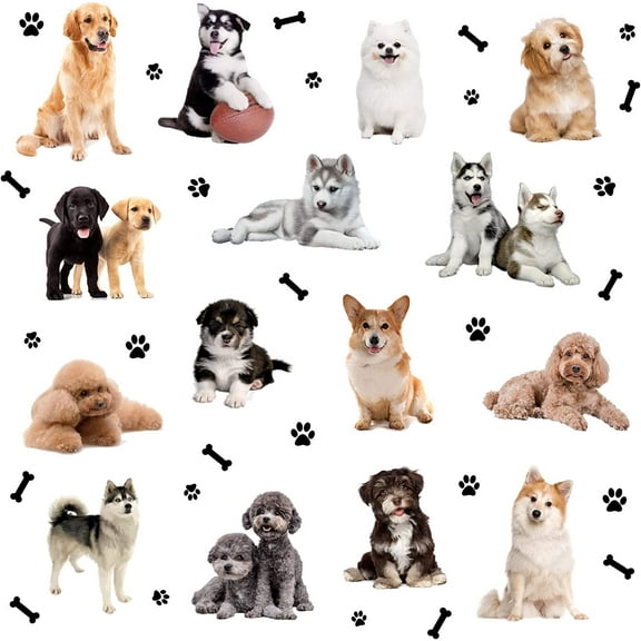 1 pc 15 styles Dogs Wall Sticker 3D Pet Dog Stickers Bone Paw Print Stickers Puppy Stickers Vinyl Wall Decor Sticker for Kids Boy Girl Baby Teen Bedroom Dog Lover Home DIY Decor
