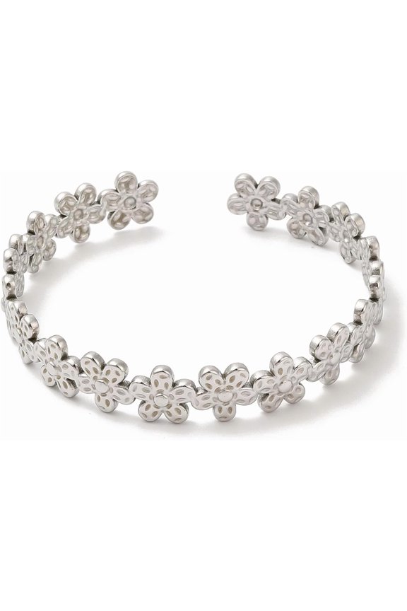 1 pc 1Pcs 304 Stainless Steel Cuff Bangles Open Cuff Sun Flowers Pattern Bangle Bracelet for Women Wedding Statement Party Valentine's Day