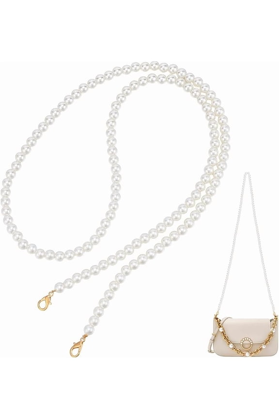1 pc 1Pcs 48.8" Pearl Round Bead Replacement Chain Strap Purse Bag Straps Decorative Bag Chain Shoulder Cross Body Bag Handbag Chain Accessories with Lobster Claw Clasps for Wallet