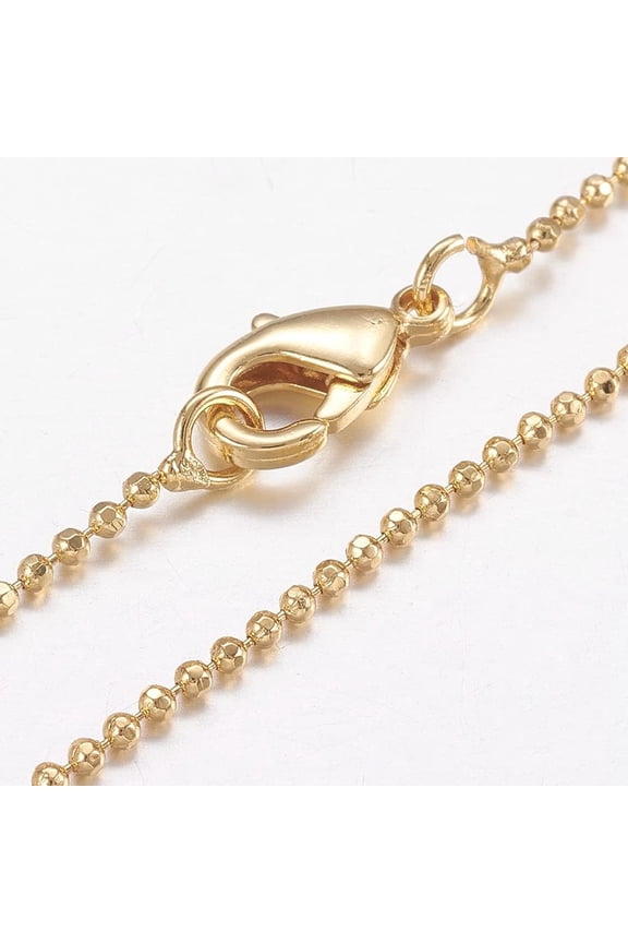 1 pc 1Pcs Real 18K Gold Plated Brass Ball Chain Necklaces Minimalist Necklace Fashion Jewelry with Lobster Claw Clasps for Wedding Birthday Gift Women 17.5 inch