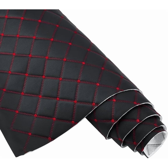 1 pc 2.1 Yards Quilted Foam Fabric Leather Fabric 61 inch Diamonds Pattern Leather Fabrics with Red Stitch