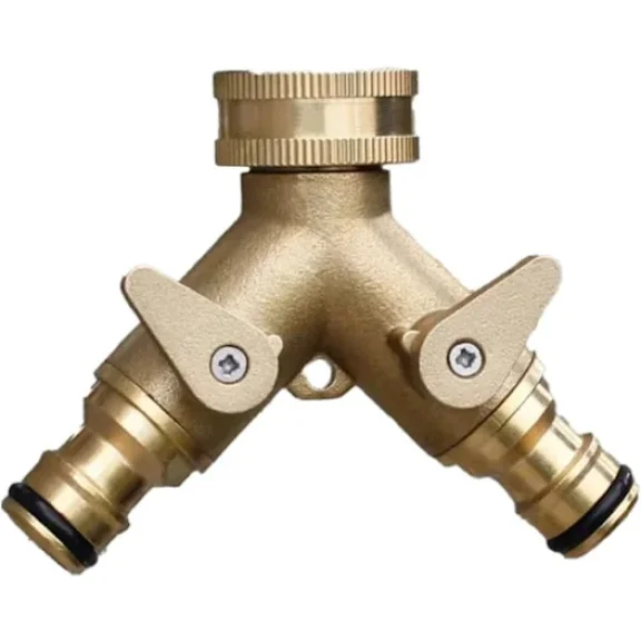 1 pc 2-way brass contact coupling, with single valves, yellow