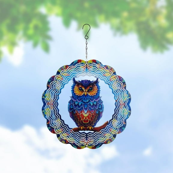 1 pc 201 Stainless Steel 3D Wind Spinner for Yard and Garden Indoor Outdoor Hanging Crafts Ornaments Owl 300mm