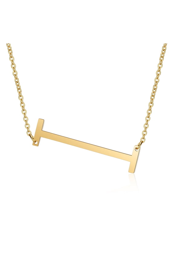 1 pc 201 Stainless Steel Initial Pendants Necklaces with Cable Chains Letter Letter.I 17.3~18.3 inch(44~46.5cm)x1.5mm LetterI: 37.5x9.5x1mm