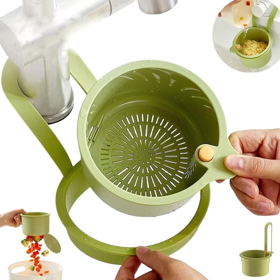 1-Pack: Faucet-Hanging Strainer A corner sink waste collector designed specifically for gathering food scraps; a kitchen sink accessory. Color: Green.