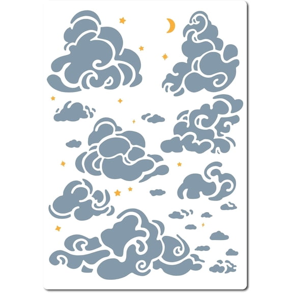 1 pc 21 * 30cm Cloud Star Moon Stencil Designs Large Cloud Wall Templates Reusable Hollow Out Drawing Sign Square Stencil for Painting on Wood Wall Scrapbooking Card Floor DIY Home Crafts