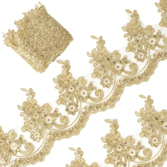 1 pc 3 Yards Flower Lace Trim Polyester Lace Ribbon Clothes Accessories Dark Goldenrod 5-1/8 inch(130mm)