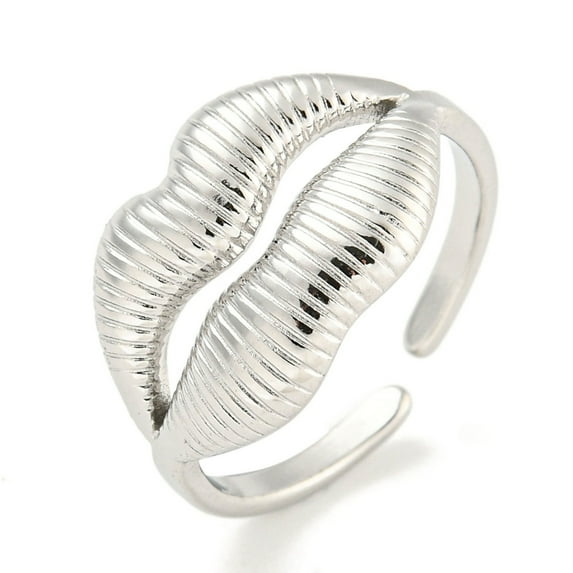 1 pc 304 Stainless Steel Lip Open Cuff Ring for Women Stainless Steel Color Adjustable