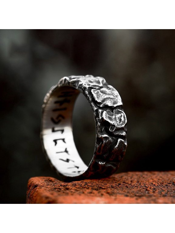 1 pc 304 Stainless Steel Odin Norse Amulet Couple Rings for Men Women Silver US Size 10(19.8mm)