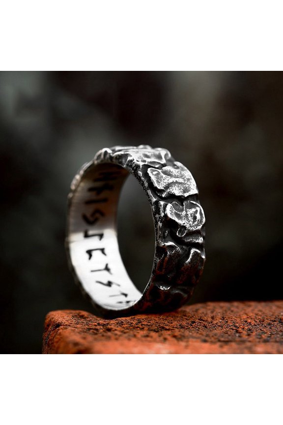1 pc 304 Stainless Steel Odin Norse Amulet Couple Rings for Men Women Silver US Size 10(19.8mm)