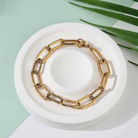 1 pc 304 Stainless Steel Paperclip Chain Bracelets with Lobster Claw Clasps Textured Golden 7-5/8 inch(19.5cm) 304 Stainless Steel