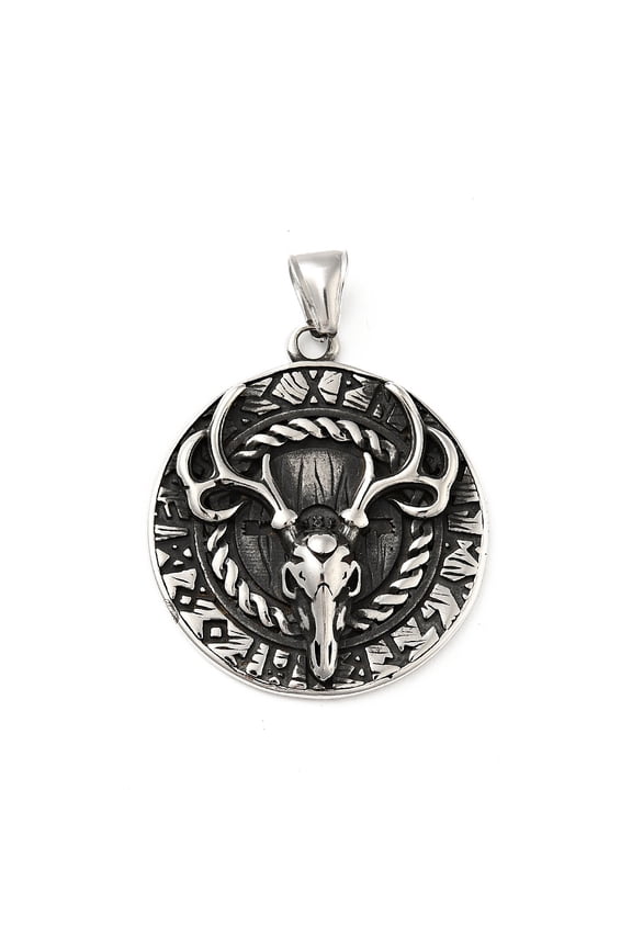 1 pc 304 Stainless Steel Pendants Goat & Demon Silver 41.5x37x7mm Hole: 8.5x4mm