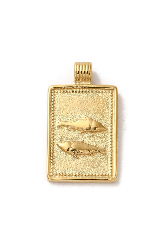 1 pc 304 Stainless Steel Pendants Rectangle with Constellations Real 14K Gold Plated Pisces 25x14x2mm Hole: 2mm