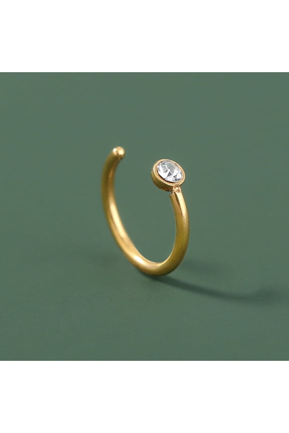 1 pc 304 Stainless Steel Rhinestone Hoop Nose Rings Flat Round Golden 10x9mm