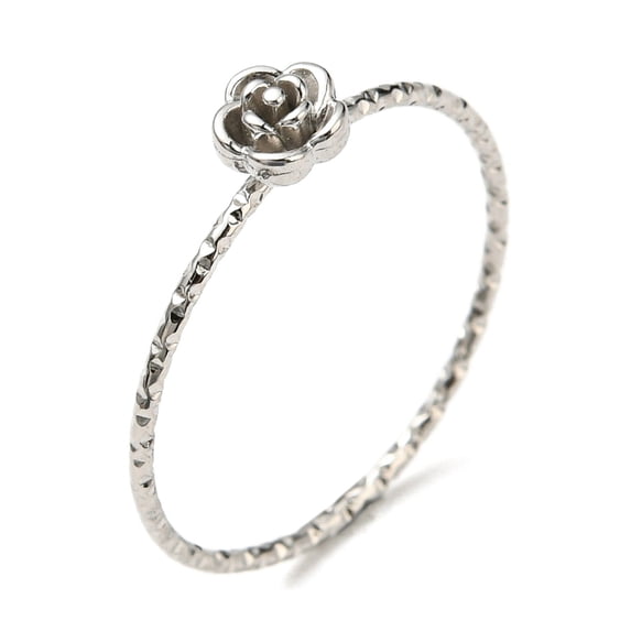 1 pc 304 Stainless Steel Rose Flower Finger Ring Stainless Steel Color ...