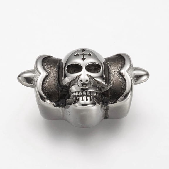 1 pc 304 Stainless Steel Slide Charm Rhinestone Settings Skull Antique Silver 33x19.5x14mm Hole: 7x12mm Fit for 4x2mm rhinestone