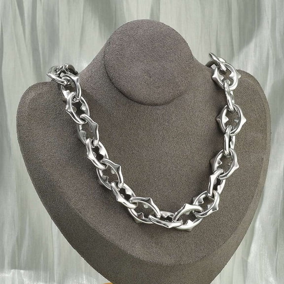 1 pc 304 Stainless Steel Spiked Oval Link Chain Necklaces for Women Men Stainless Steel color 18.46 inch(46.9cm) 304 Stainless Steel