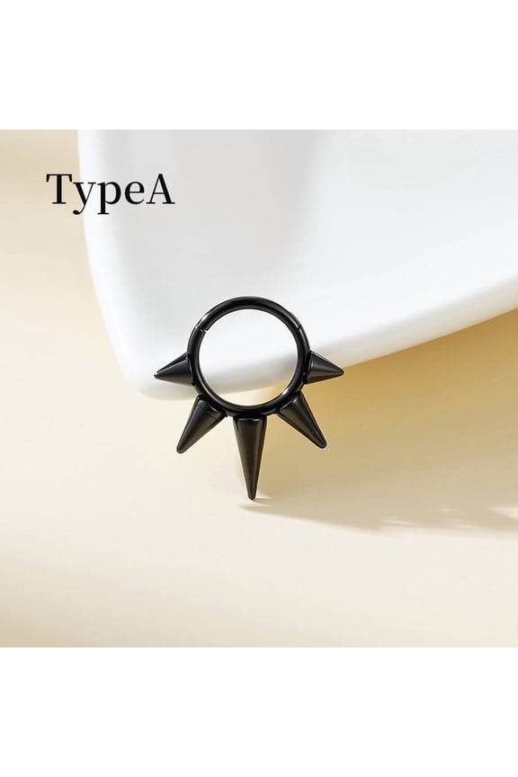 1 pc 316 Surgical Stainless Steel Spike Hoop Nose Rings Cone Black 10mm Pin: 1.2mm