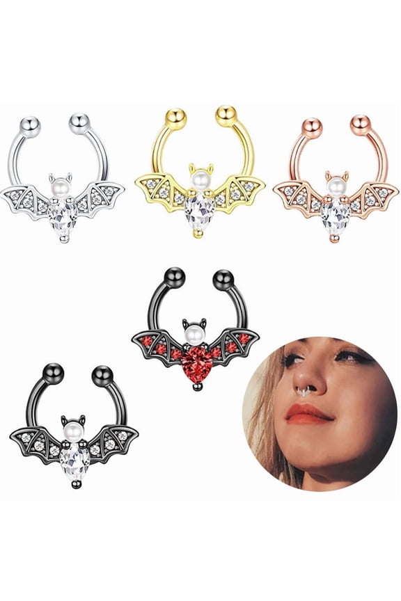 1 pc 316L Stainless Steel Clear Cubic Zirconia Bat Clip-on Nose Septum Rings Nose Non Piercing Jewelry Stainless Steel color 10mm