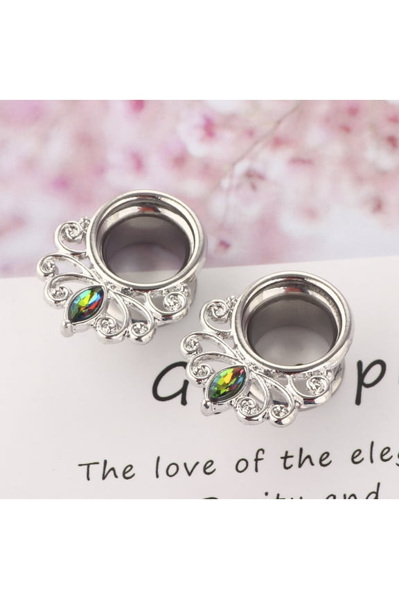 1 pc 316L Surgical Stainless Steel Colorful Rhinestone Horse Eye Ear Plugs Gauges Screw Tunnel Ear Expander for Men Women Stainless Steel color 10mm