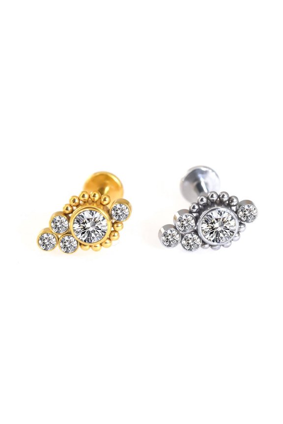 1 pc 316L Surgical Stainless Steel & G23 Titanium Crystal Rhinestone Labrets for Women Men Stainless Steel Color 6mm Pin: 1.2mm