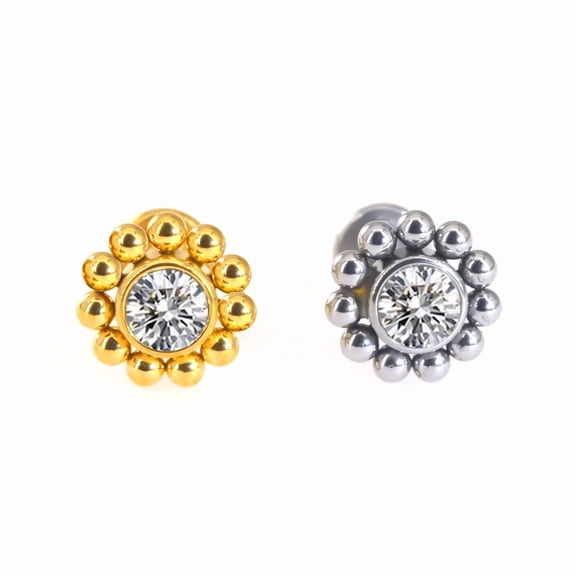 1 pc 316L Surgical Stainless Steel & G23 Titanium Rhinestone Labrets for Women Stainless Steel Color 6mm Pin: 1.2mm