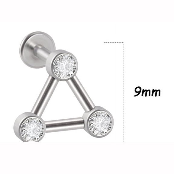 1 pc 316L Surgical Stainless Steel G23 Titanium Rhinestone Triangle Cartilage Earrings Internally Threaded Labrets Stainless Steel color 6mm Pin: 1.2mm Pendant: 9mm