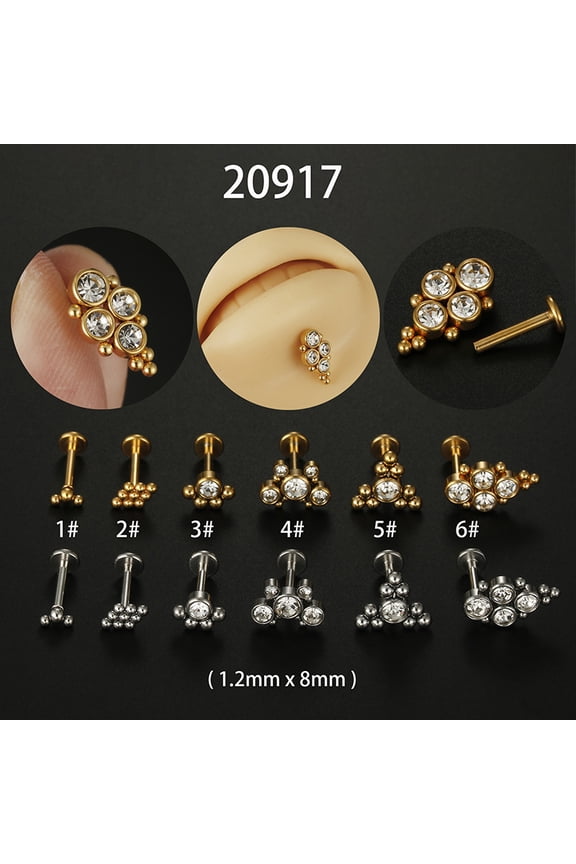 1 pc 316L Surgical Stainless Steel Threadless Labrets Rhombus Stainless Steel Color 10mm Pin: 1.2mm