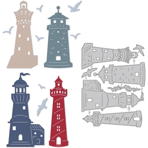 1 pc 4 Styles Lighthouse Birds Cutting Dies Card Making Summer Lighthouse Die Cut Carbon Steel Die Cuts Stencils Scrapbooking Embossing Template Tool for DIY Paper Craft Albums Card Gift Decor