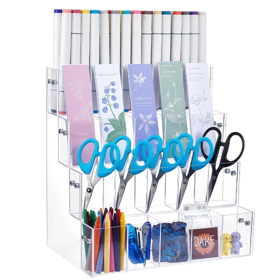 1 pc 4-Tier Acrylic Marker Pen Organizer Display Riser Stands Clear 27x18x28cm for DIY