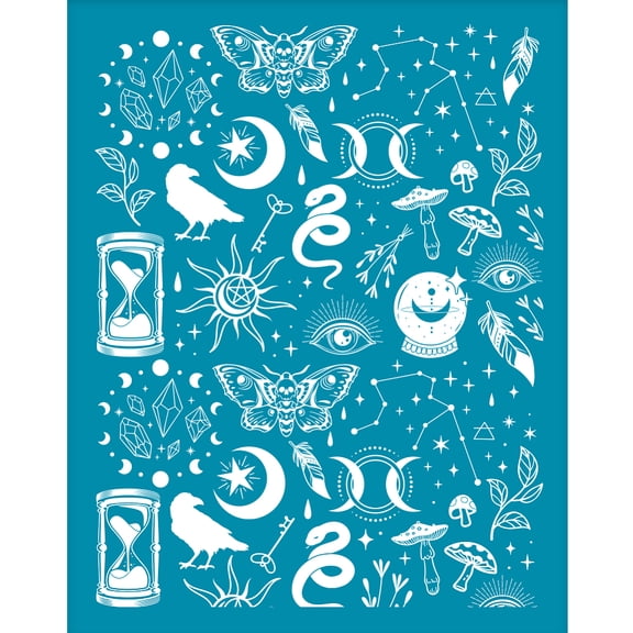 1 pc 4x5 Inch Clay Stencils Tarot Theme Silk Screen for Polymer Clay Hourglass Crystal Ball Silk Screen Stencils Mesh Transfer Stencils Magic Theme Mesh Stencil for Polymer Clay Jewelry Making
