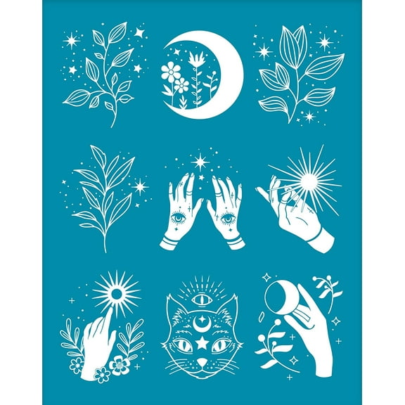 1 pc 4x5Inch Clay Stencils Magic Theme Non-Adhesive Silk Screen Printing Stencil Ouija Board Reusable Mesh Stencils Transfer Moon&Cat Washable Home Decor for Polymer Clay Jewelry Making