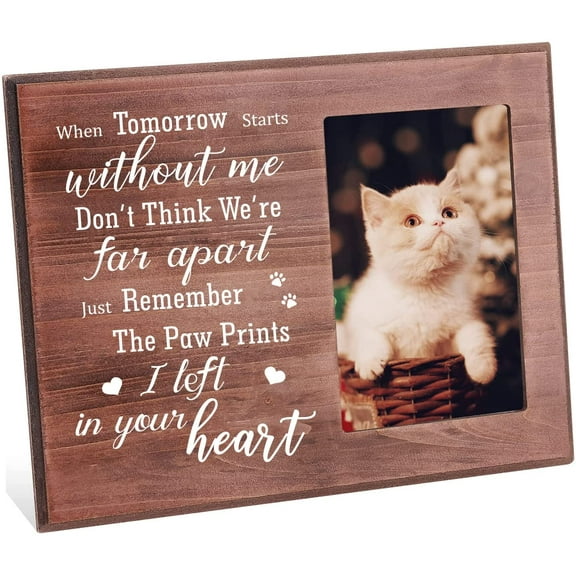 1 pc 4x6 Inch Picture Frame Pet Memorial Picture Frame with Paw Prints Saddle Brown Wood Photo Frame Rectangle Frame with Just Remember The Paw Prints I Left in Your Heart Words