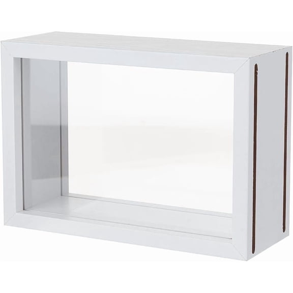1 pc 6.3x2.4x4.3 Inch Rectangle Shadow Box White Shadow Box Frame Wood Shadow Box Display Case with Double Sided Clear Acrylic Window