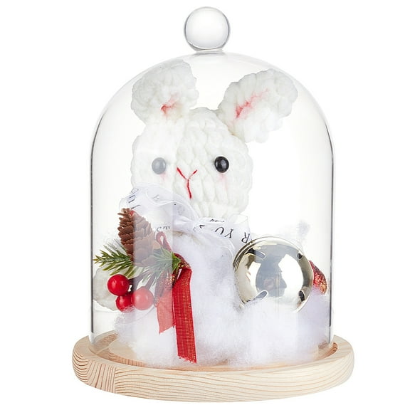 1 pc 6.6x9.2inch Glass Display Dome Cloche with Round Top Handle Everlasting Flower Glass Cover with Wooden Base for Specimens Plants DIY Decor