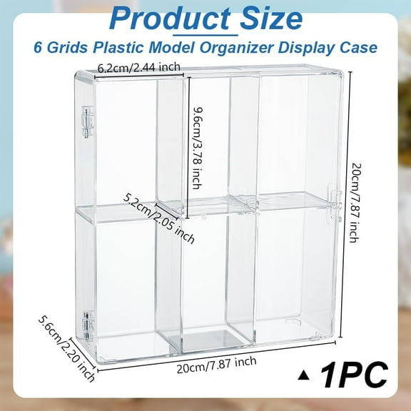 1 pc 6 Grids Clear Display Case for Figures Dustproof Display Cabinet Model Car Display Case with Compartments for Minifigures Model Car Gemstone Display 7.9x2.2x8.1 Inch