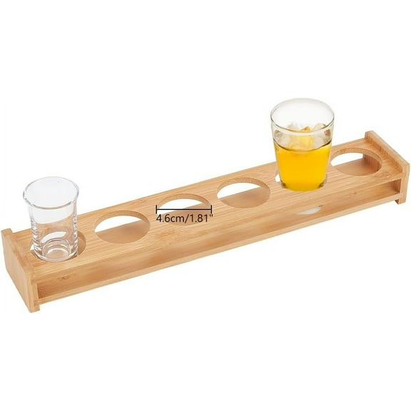 1 pc 6 Shot Glass Tray Holder Bamboo Moccasin Large Aperture Shot Glass Tray Shot Glass Serving Trays Beer Wine Glass Rack for Bar Party Club and Family Party Hole: 1.81 inch