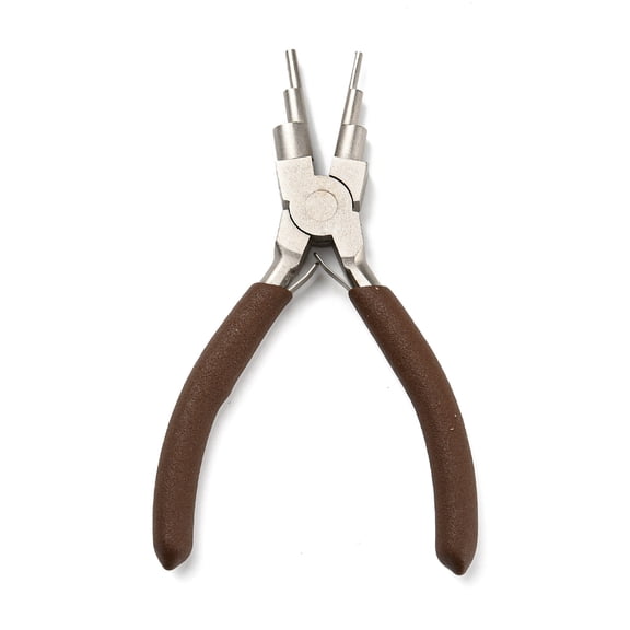 1 pc 6-in-1 Bail Making Pliers Steel 6-Step Multi-Size Wire Looping Forming Pliers for Loops and Jump Rings with Plastic Handle Coconut Brown 13.15x7.8x1.2cm