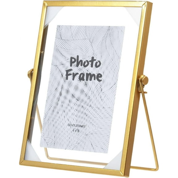 1 pc 7.8x6.7inch Gold Glass Pressed Flower Frame Handmade Floating Picture Frames Brass Desk Picture Frame Tabletop Artwork Photo Frames for Home Office Plant Specimen