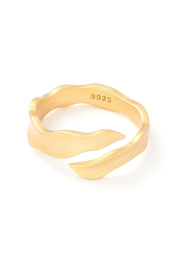 1 pc 925 Sterling Silver Matte Cuff Ring Wavy Adjustable Open Ring Promise Ring for Women Golden US Size 5 1/2(16.1mm)