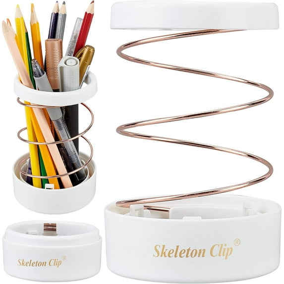 1 pc ABS Plastic Hollow Out Pencil Holder with Scalable Spring Steel Wire Pen Storage Cup Pencil Container Column Light Salmon 3x1-3/8 inch(76x34mm)