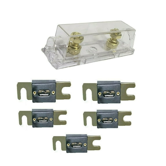 1 pc ANL Fuse Holder Gold 1/0 2 4 GA AWG Gauge Inline with 5 pcs 200A Fuses