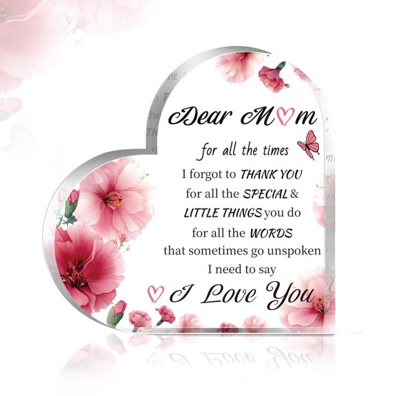 1 pc Acrylic Decoration for Home Living Room and Bedroom Heart with Word Flower 100x100x10mm DIY