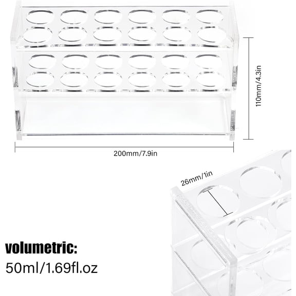 1 pc Acrylic Display Stands Test Tube Display Stands Lab Supplies Rerctangle Clear 200x67x110mm Inner Diameter: 26mm Capacity: 50ml(1.69fl. oz)