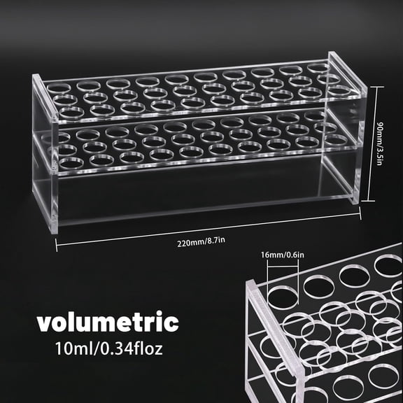 1 pc Acrylic Display Stands Test Tube Display Stands Lab Supplies Rerctangle Clear 220x68x90mm Inner Diameter: 16mm Capacity: 10ml(0.34fl. oz)