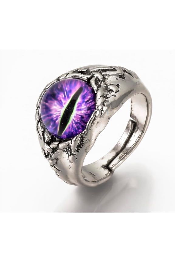 1 pc Adjustable Alloy Finger Rings with Glass Wide Band Rings Chunky Rings Dragon Eye Blue Violet Size 10 19.5mm