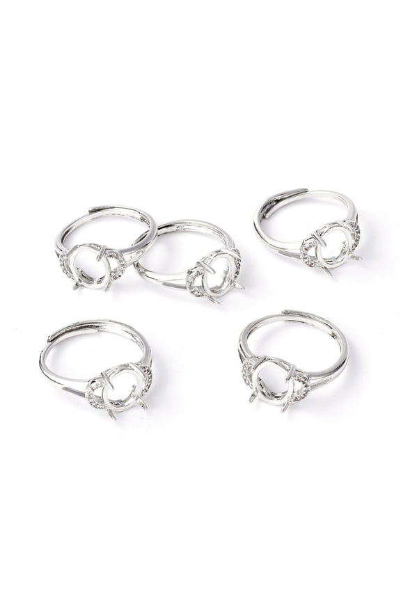 1 pc Adjustable Brass Finger Ring Components 4 Claw Prong Ring Settings with Clear Cubic Zirconia Platinum Size 7 17mm Tray: 9.5x8mm