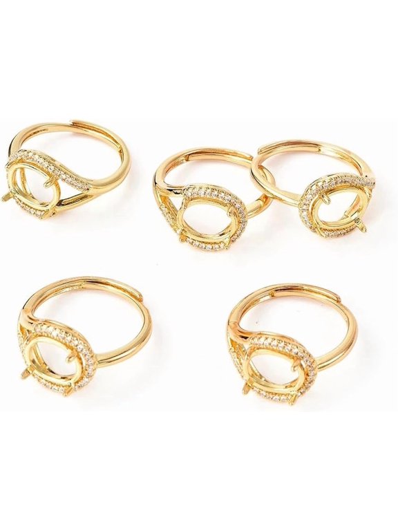 1 pc Adjustable Brass Solitaire Ring Settings 4 Claw Prong Ring Settings with Clear Cubic Zirconia Golden Size 7 17mm Tray: 10x8mm for Handmade