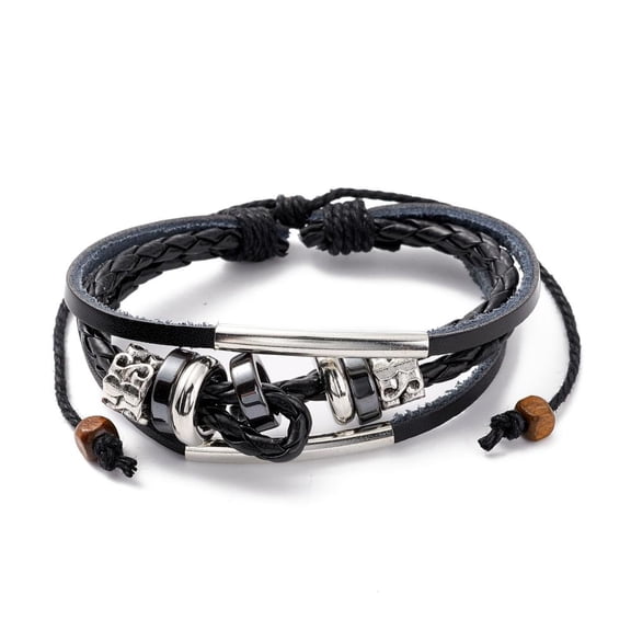 1 pc Adjustable Casual Unisex Zinc Alloy and Leather Multi-strand Bracelets Black 300mm