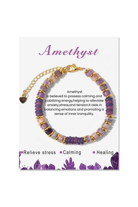 1 pc Adjustable Natural Amethyst Bead Bracelets Round Brass Bracelets for Women 1/4 inch(0.6cm)
